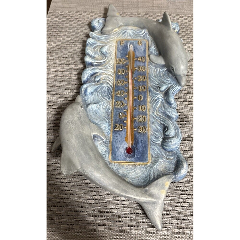 Dolphin 13.5”x 7”Thermometer Wall Plaque Beach Nautical